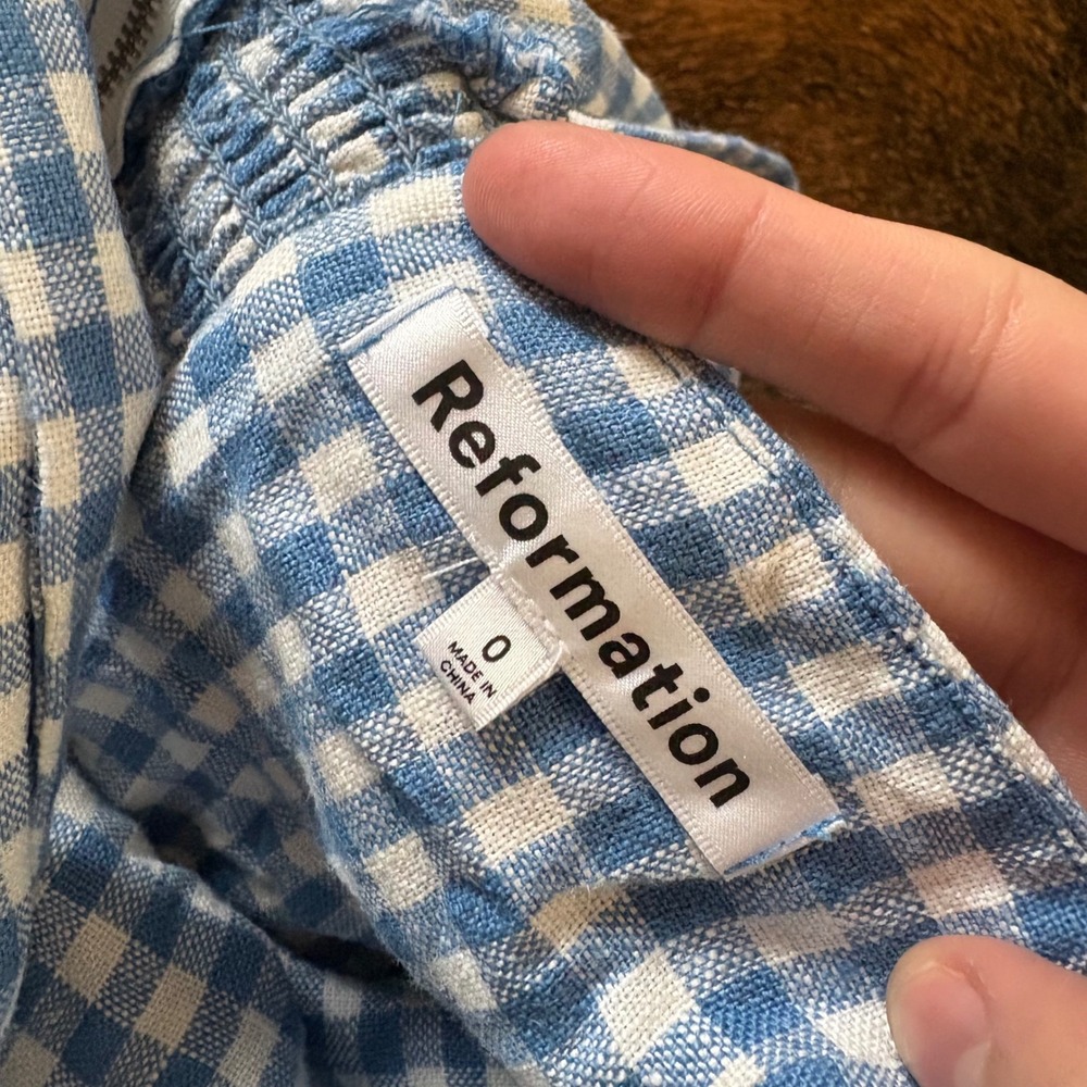 REFORMATION Brigitte linen dress Mini Gingham Blue Size 0 - Picture 6 of 9